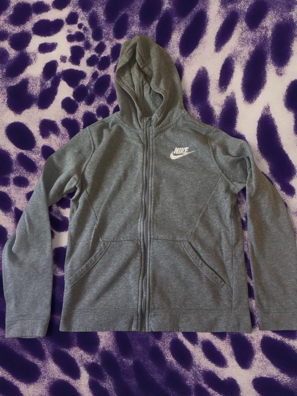 Nike Youth Grey Full-Zip Hooded Sweatshirt with White Logo